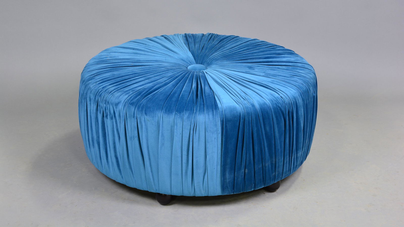 Blue Upholstered Round Stool / Ottoman (1 of 2)
