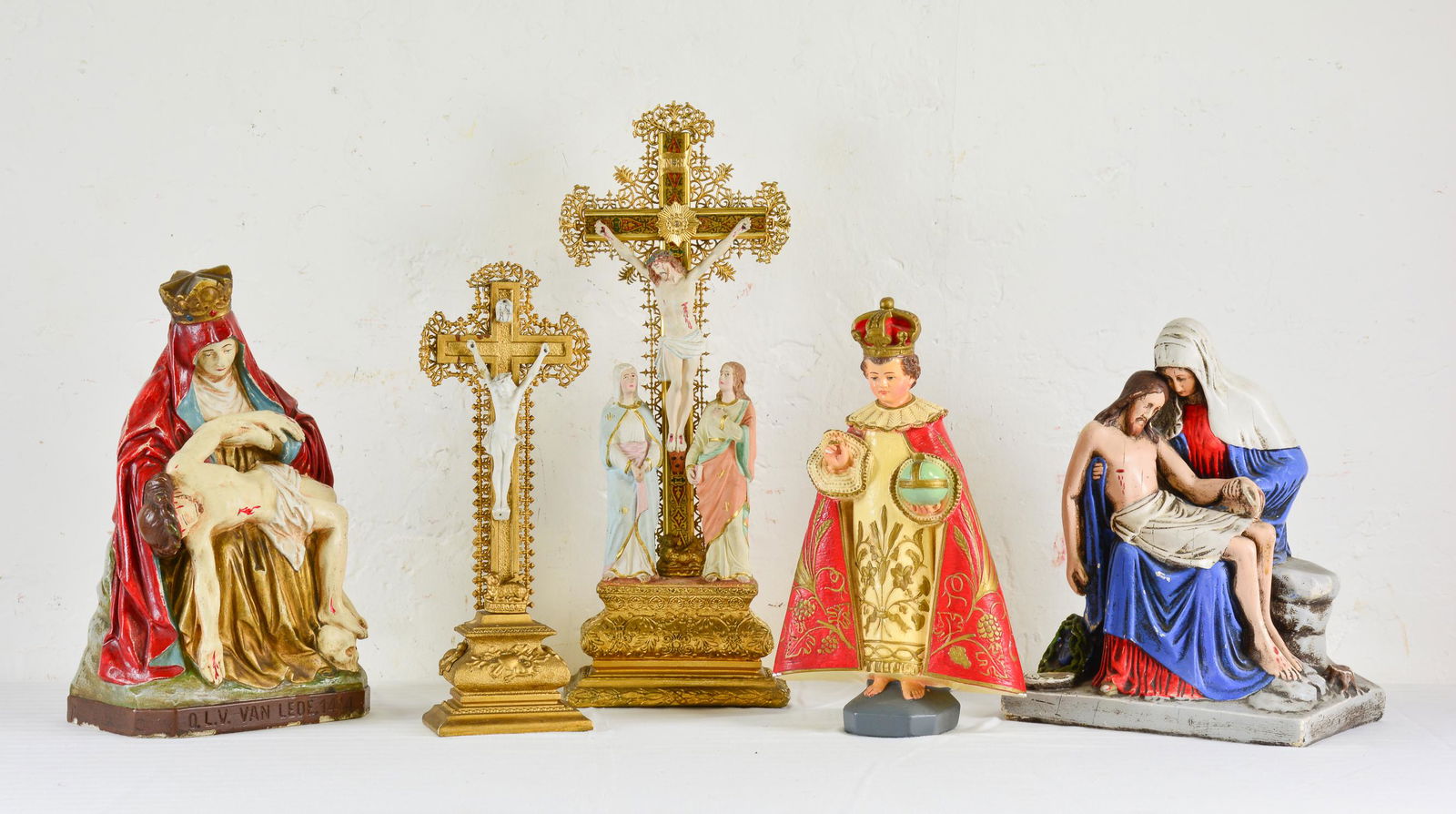 3 Religious Figures & 2 Crucifixes / Crosses: 3 Religious Figures & 2 Crucifixes / Crosses - Tallest is 19 in tall x 7 x 5