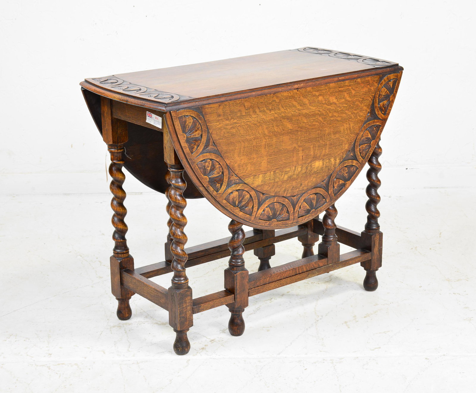 British Carved Oak Barley Twist Drop Leaf Table (1 of 3)