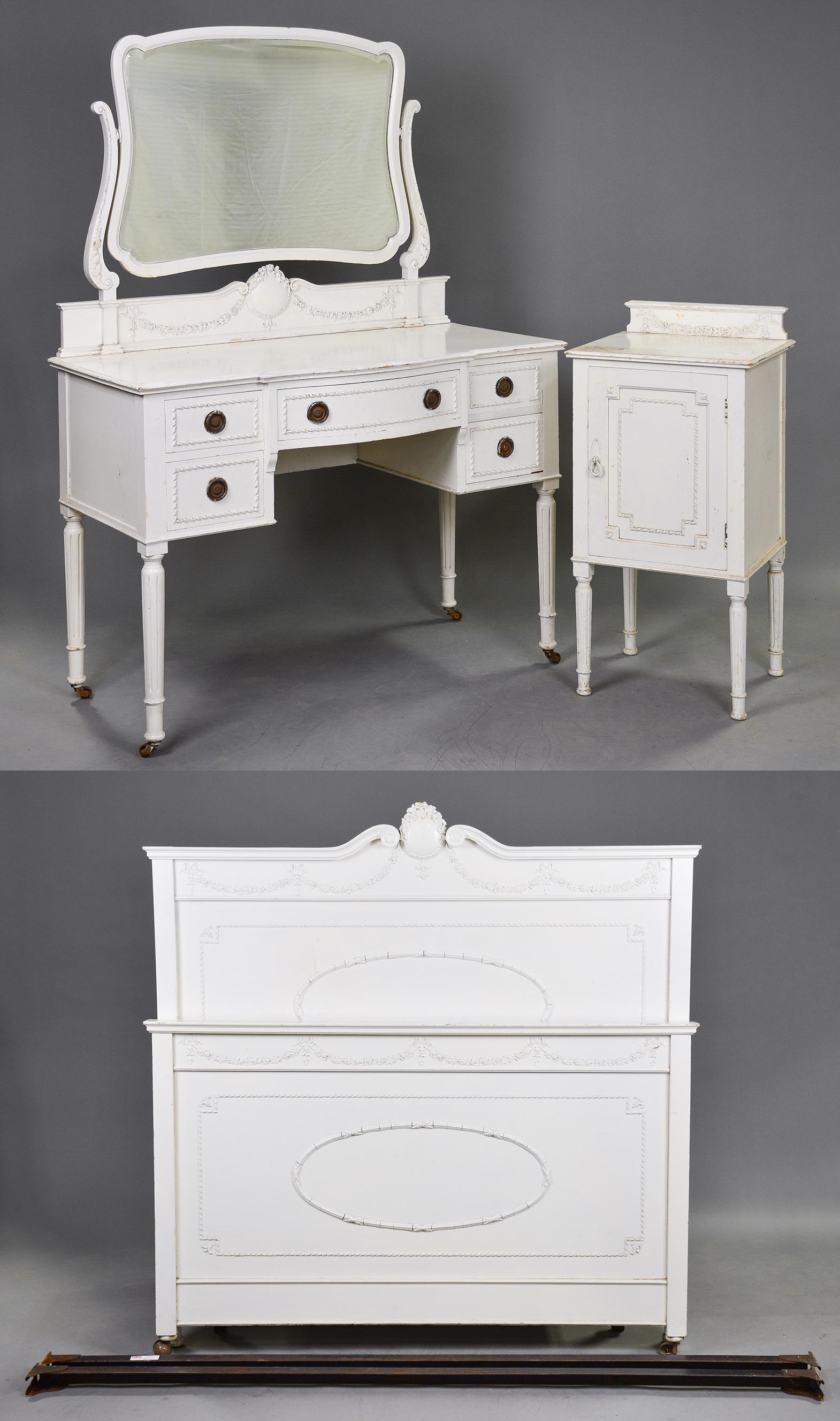 Louis XVI Style Painted Dresser, Bed & Nightstand (1 of 8)