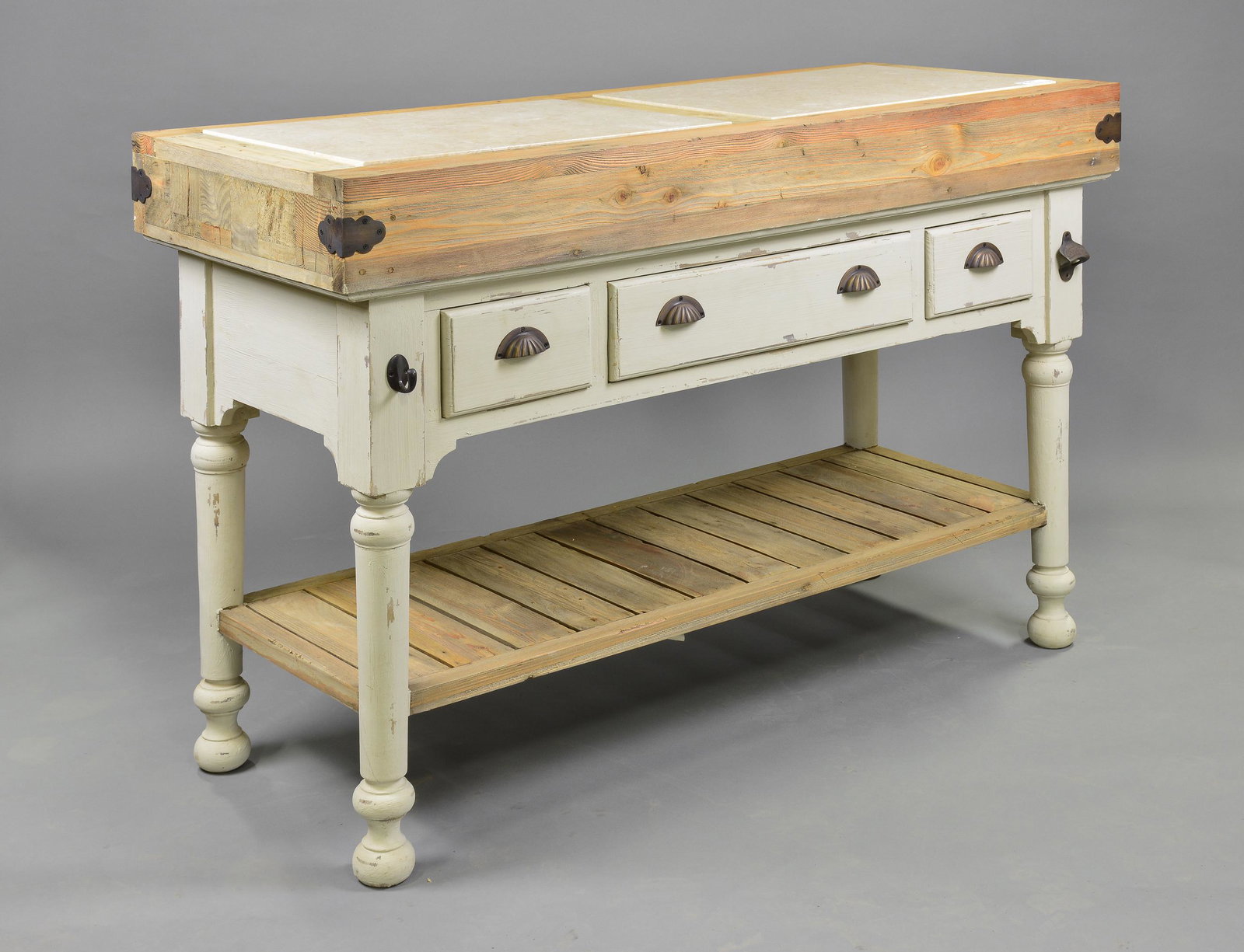Large 3 Drawer Kitchen Island With Inset Marble (1 of 4)