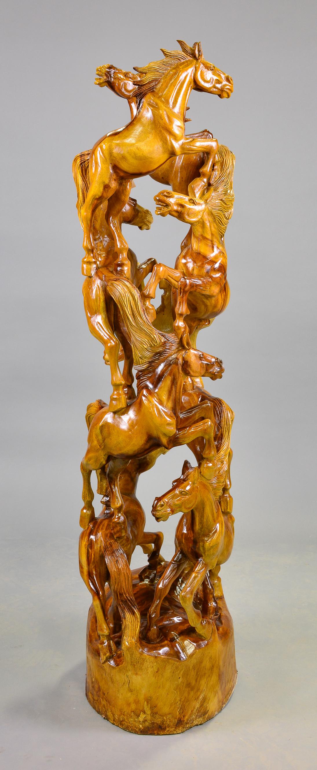 Carved Figural Teak Root Horse Tower (1 of 3)