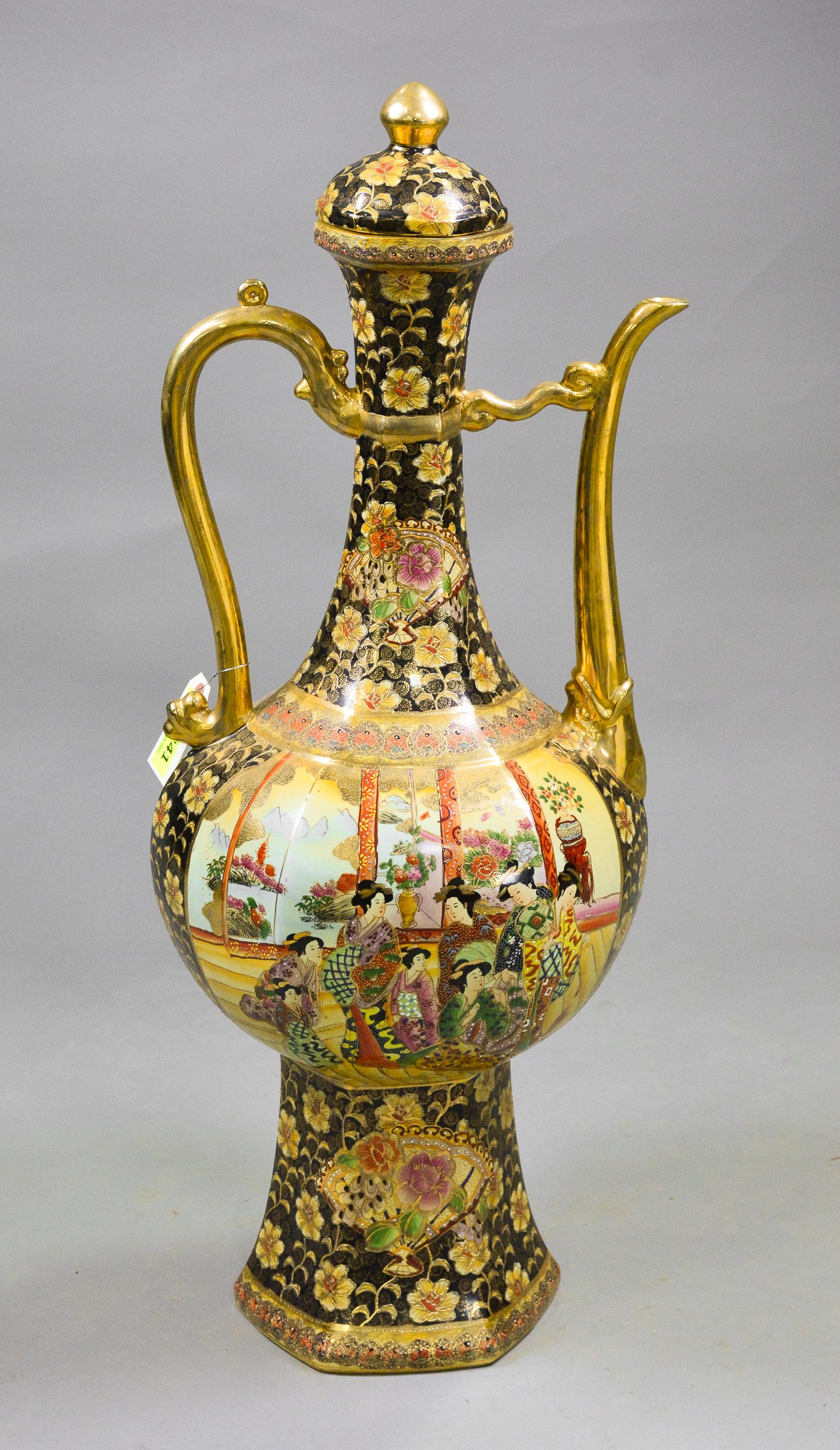 Large Porcelaine Enameled Asian Pitcher (1 of 3)