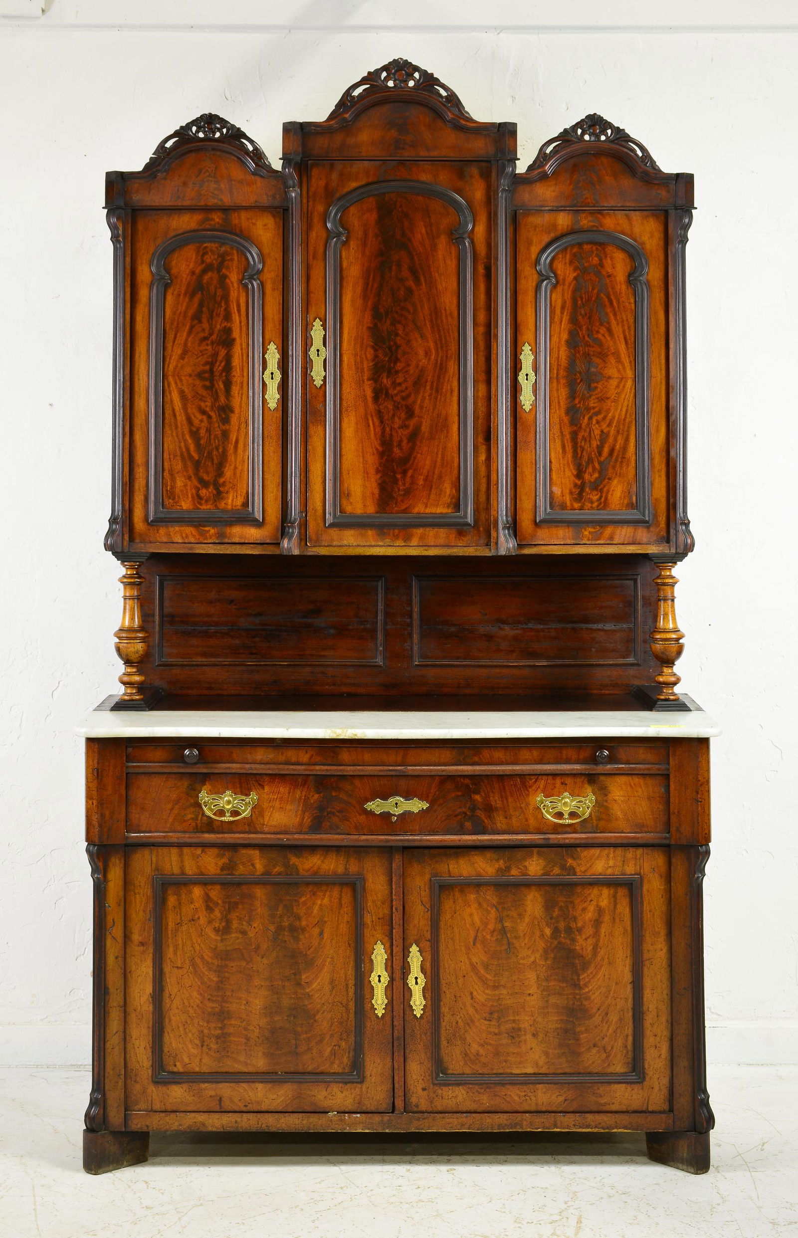 Henri II Style Mahogany Marble Top Double Buffet (1 of 4)