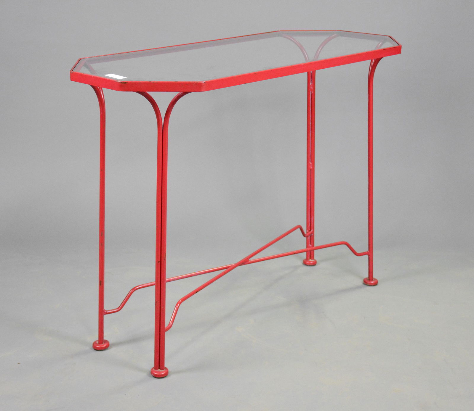 Red Metal Glass Top Console Table (1 of 3)