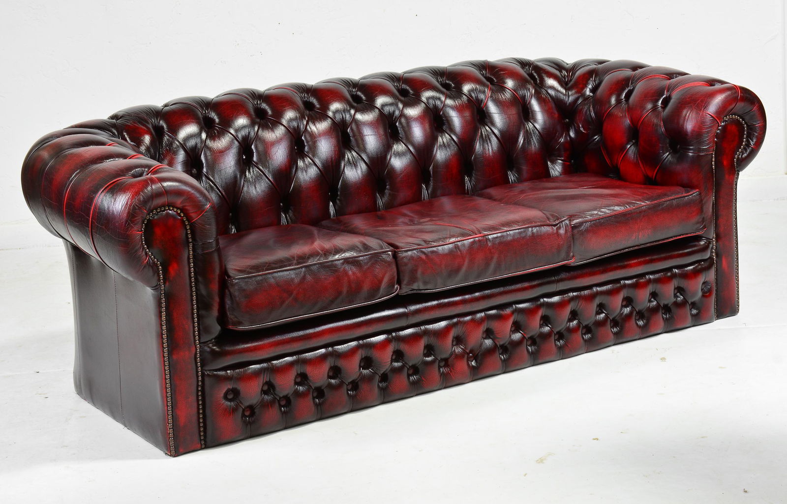 British Oxblood Red Leather Chesterfield Sofa (1 of 4)