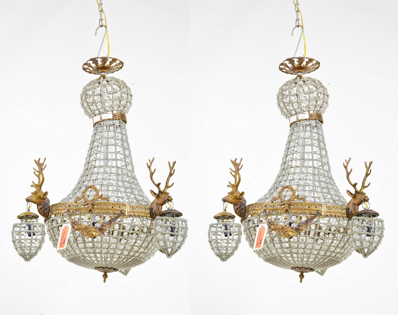 2 Empire Style Chandeliers - Stags Head & Clear Beading (1 of 3)