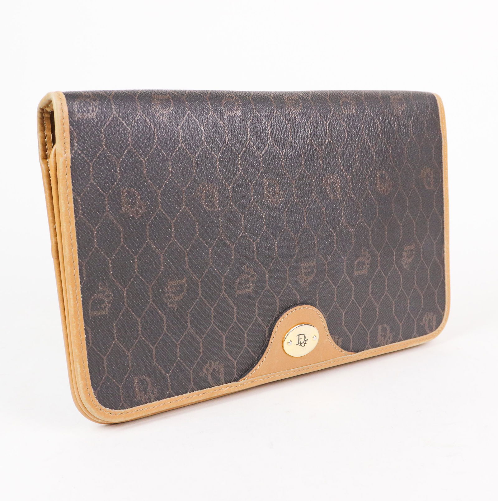 Dior Vintage Flap Wallet on Chain: Genuine Pre-Owned Dior Vintage Flap Wallet on Chain in Brown Honeycomb Coated Canvas in AB condition. Date Code is N/A This lot includes the following accessories: . Measurements: 25*15*2cm (Length *