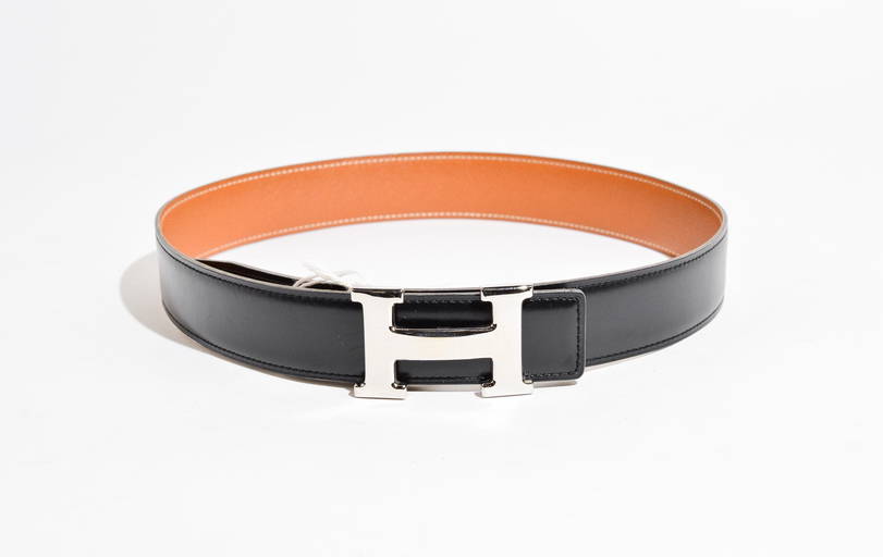 Hermes Constance 32mm Silver H Black Steel Blue Reversible Belt