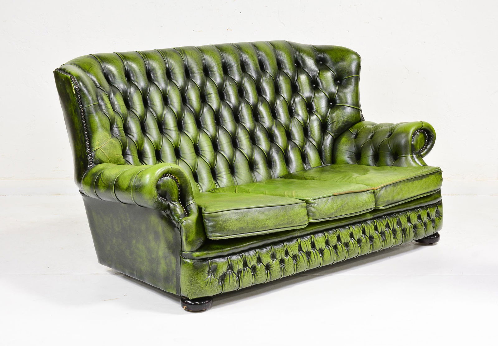 British Green Leather High Back Chesterfield Sofa (1 of 7)