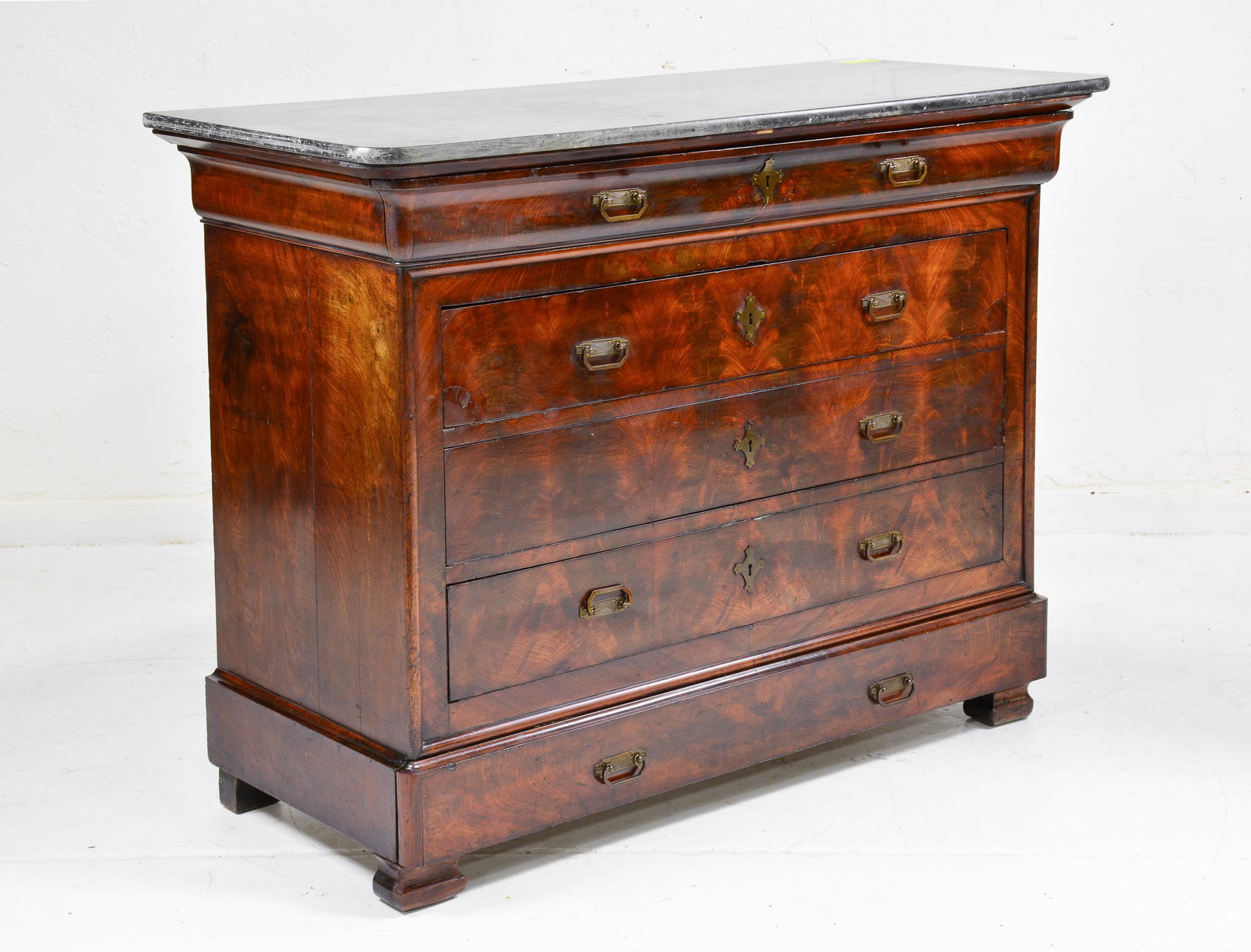 Louis Philippe Style Marble Top Commode: Louis Philippe Style Marble Top Mahogany Commode / Chest - 39 in tall x 52 x 23