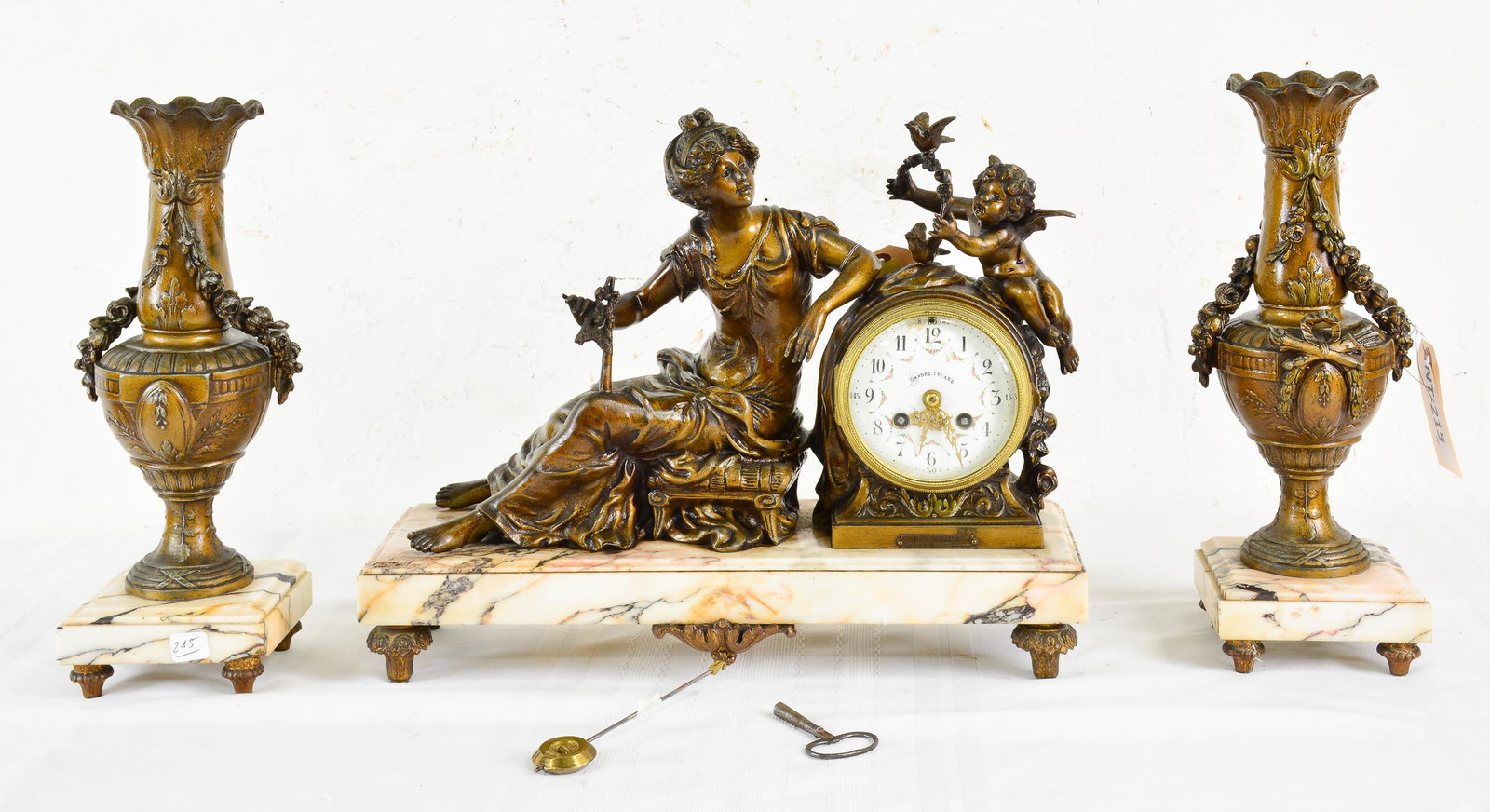 French Spelter / Marble Figural Clock with Garnitures (1 of 4)