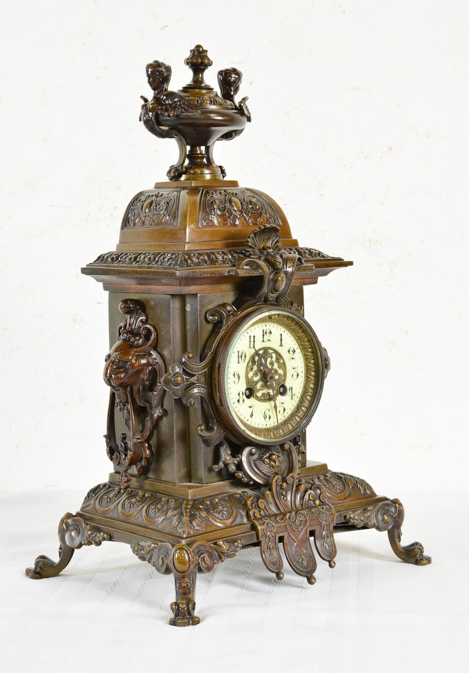 Bronze Mantle Clock with Lion Heads (1 of 3)