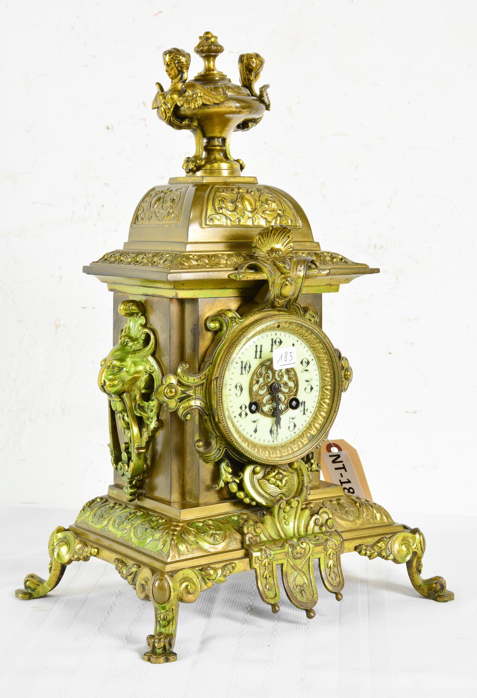 Bronze Mantle Clock with Lion Heads c.1890 (1 of 3)