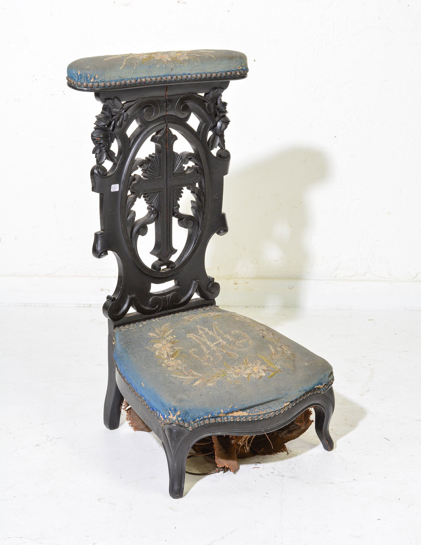 Carved Black French Prie Dieu / Kneeler (1 of 3)