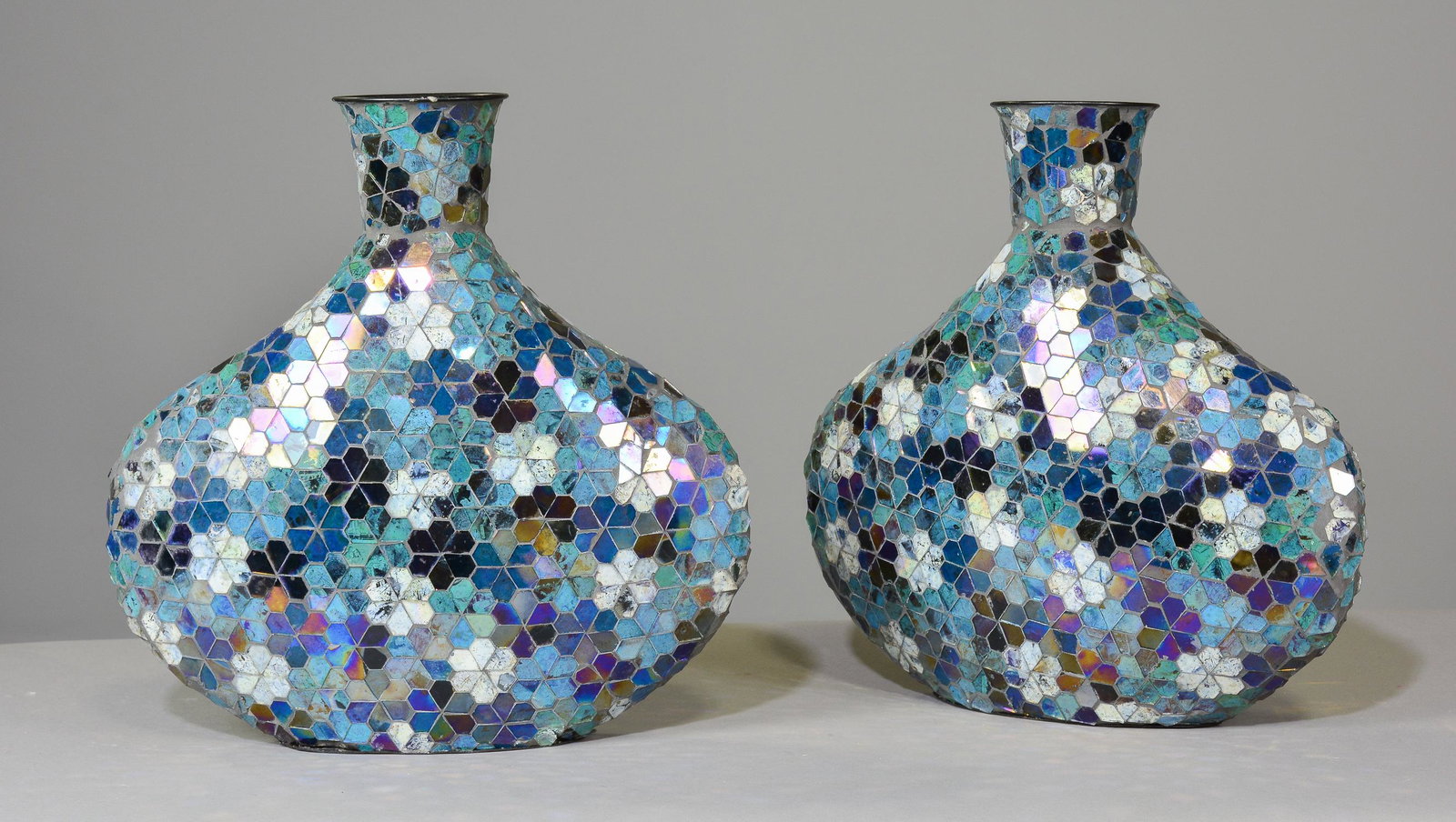 New Item, Pair of Blue Mosaic Vases (1 of 2)