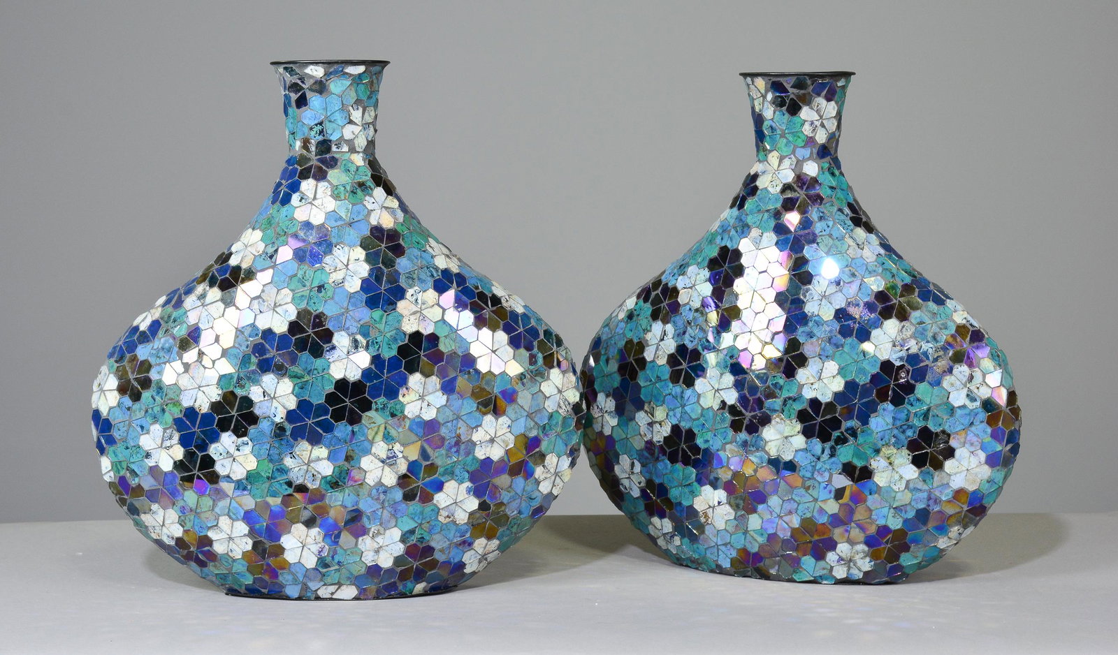 New Item, Pair of Blue Mosaic Vases (1 of 2)