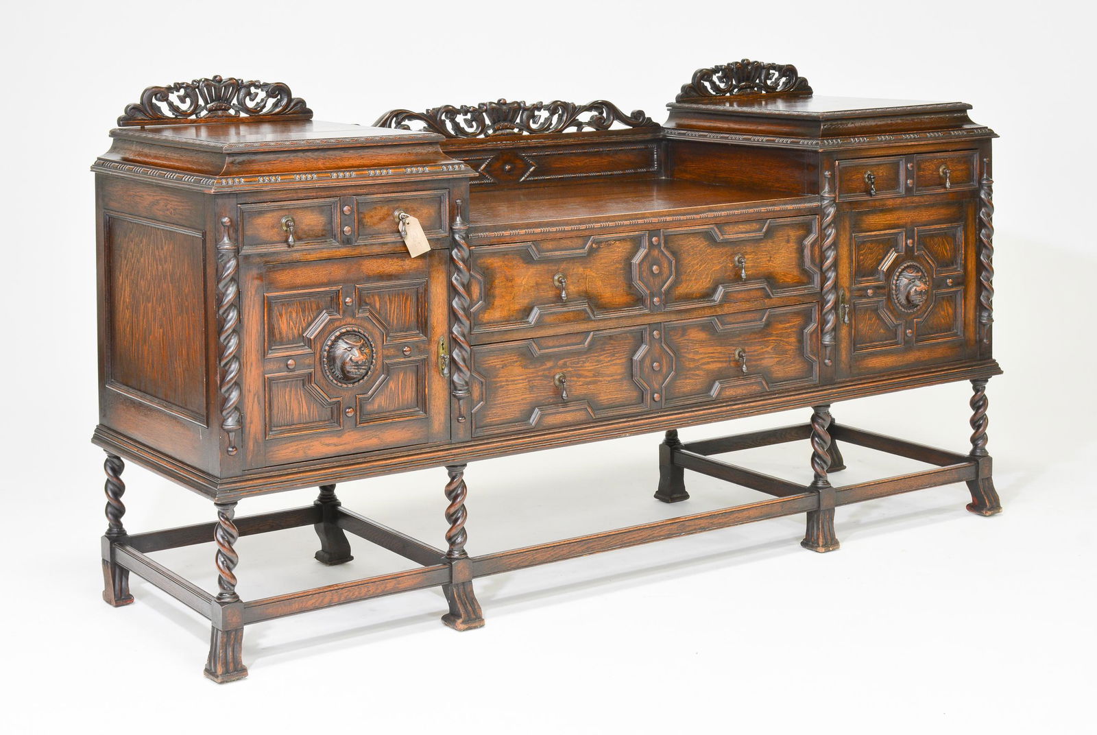 Jacobean Oak Barley Twist Drop Center Sideboard (1 of 9)
