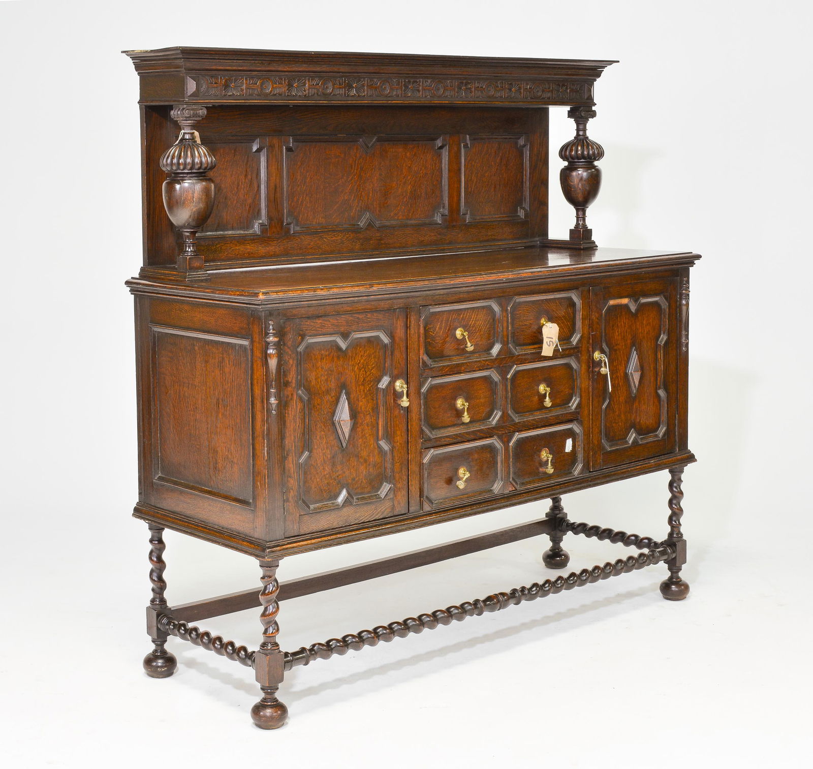 Jacobean Oak Barley Twist High Back Sideboard (1 of 6)