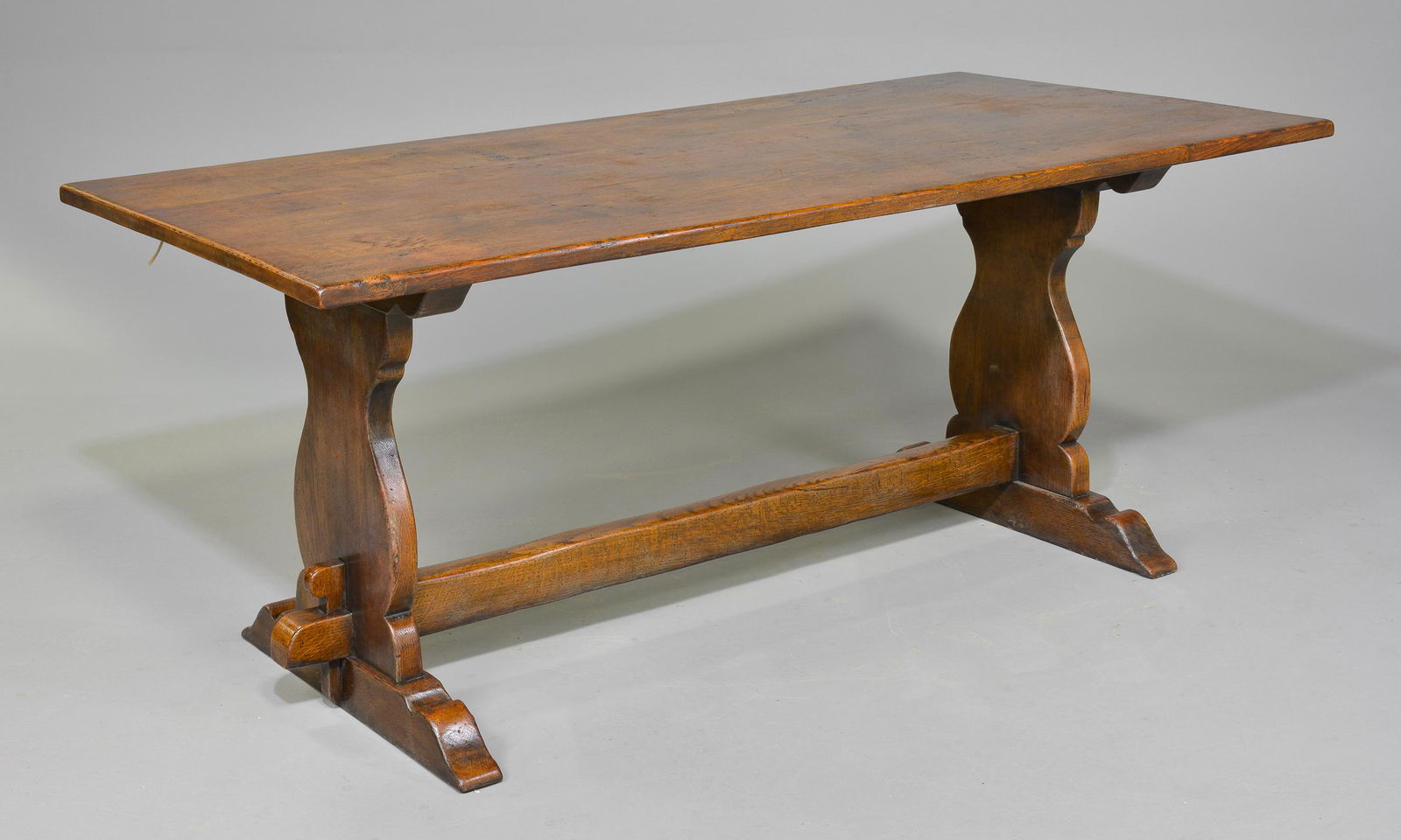 British Oak Trestle Base Dining Table (1 of 3)