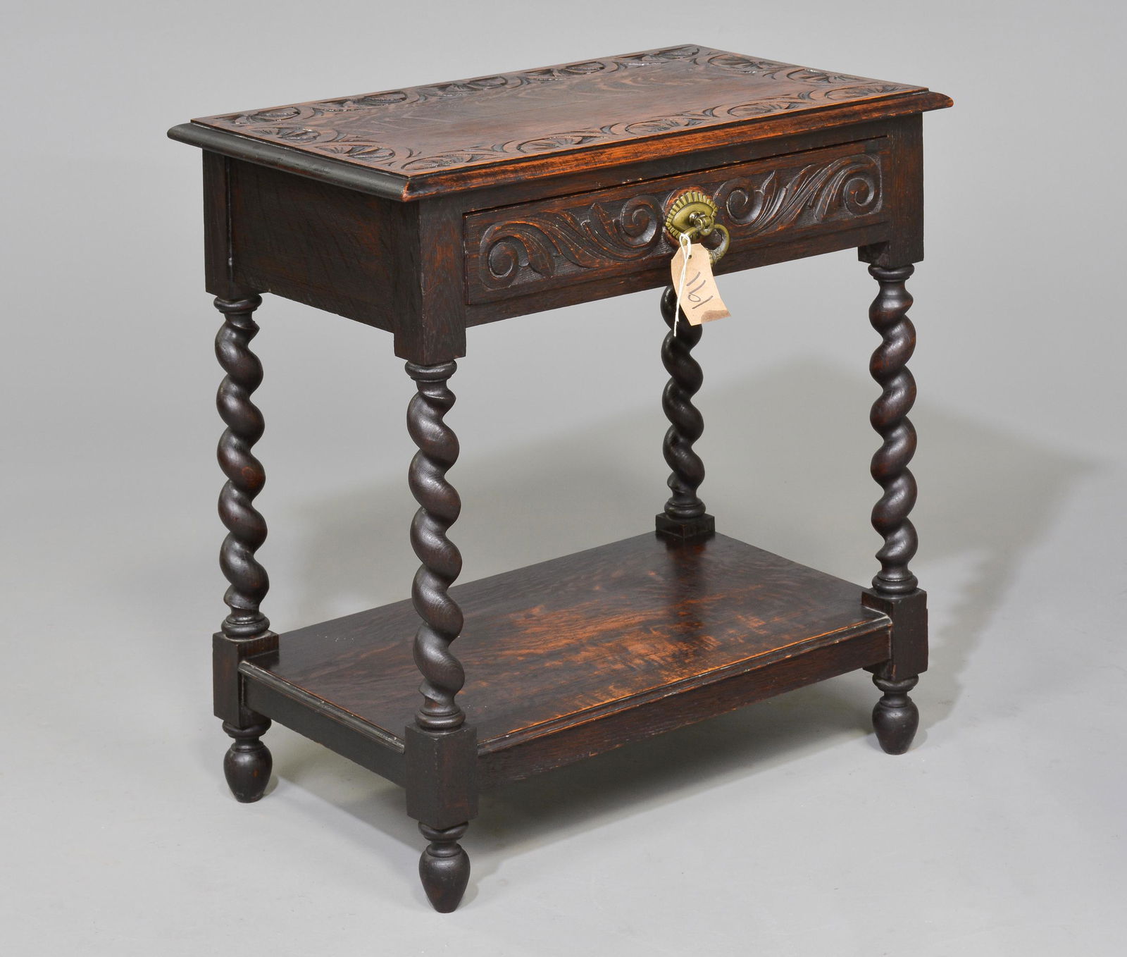Carved Oak British Barley Twist Table with a Drawer (1 of 3)