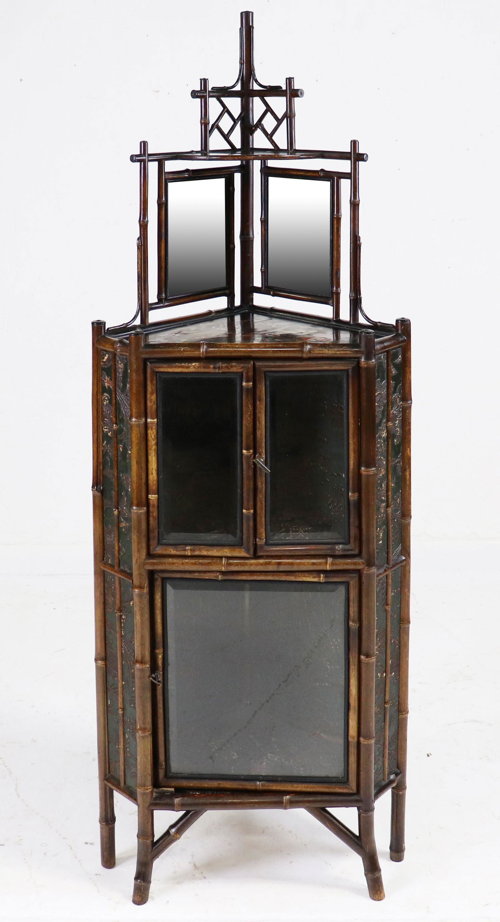 Bamboo Corner Cabinet With Mirror Top (1 of 5)