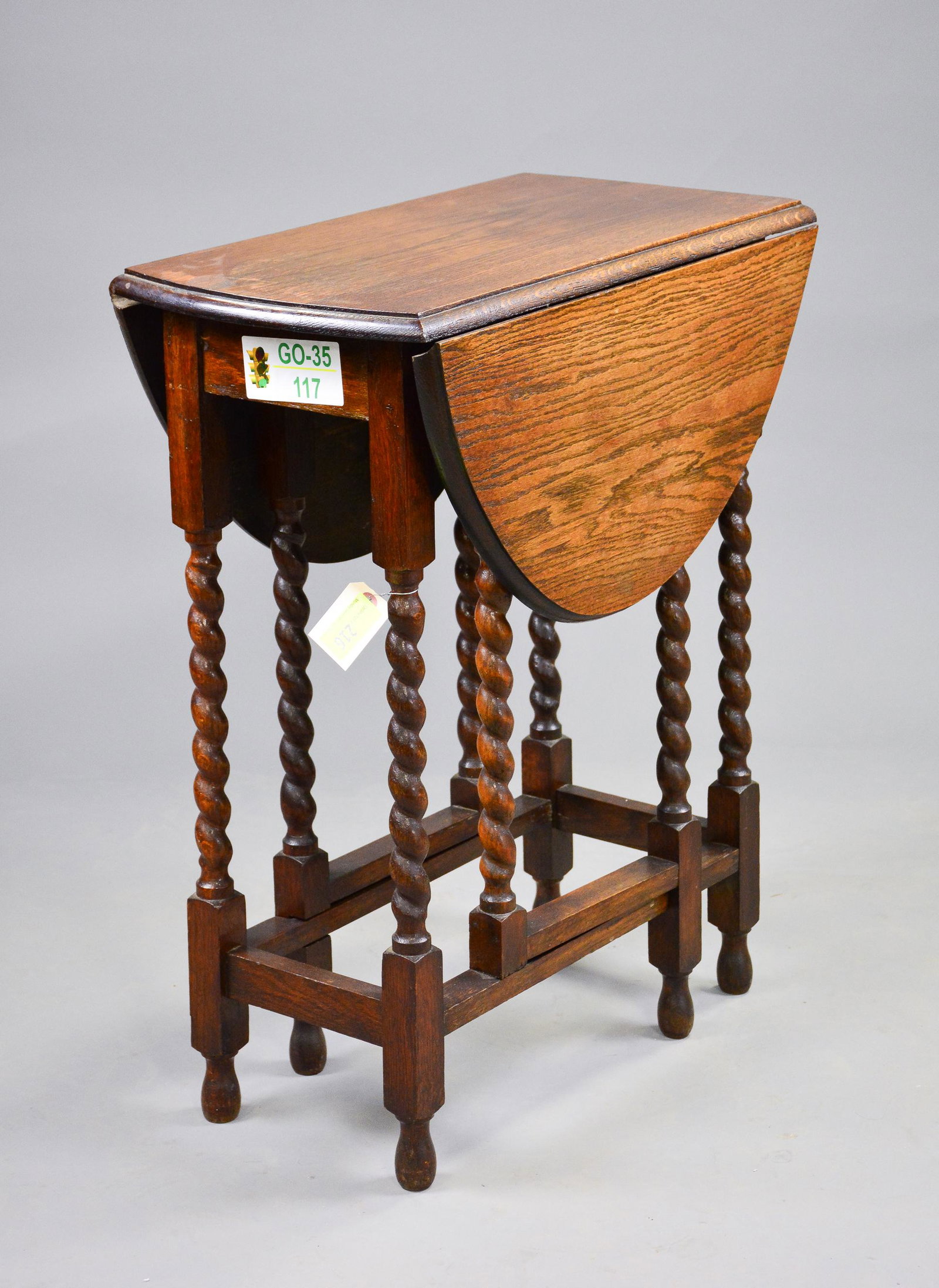 British Oak Barley Twist Drop Leaf Table: British Oak Barley Twist Drop Leaf Table - 30 in tall x 24 x 14, Leaves are 12 inches each