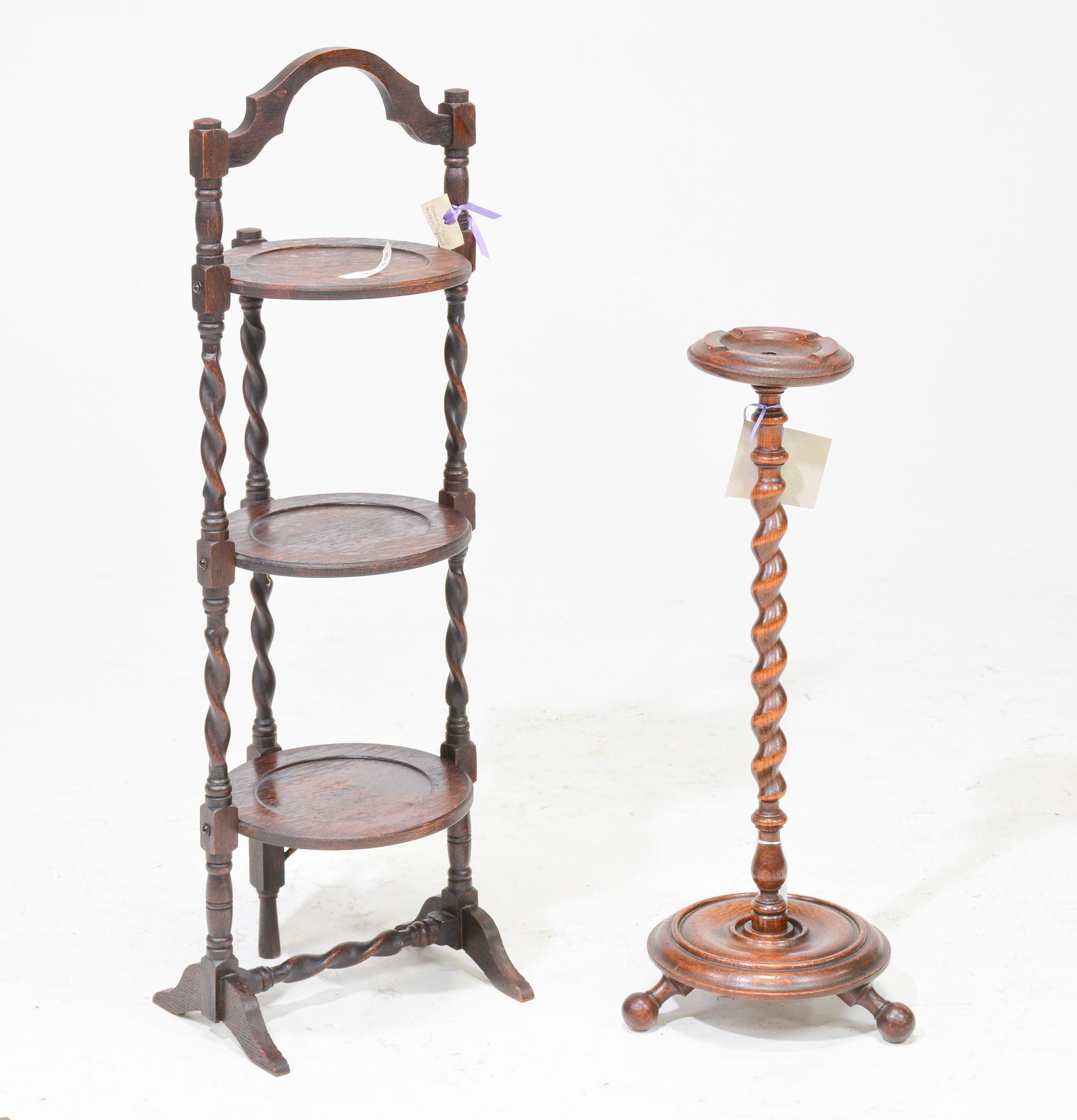 English Oak Barley Twist Muffin Stand & Smoke Stand (1 of 3)