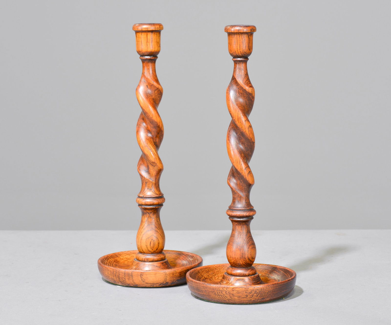 Pair of English Oak Barley Twist Candlesticks (1 of 2)