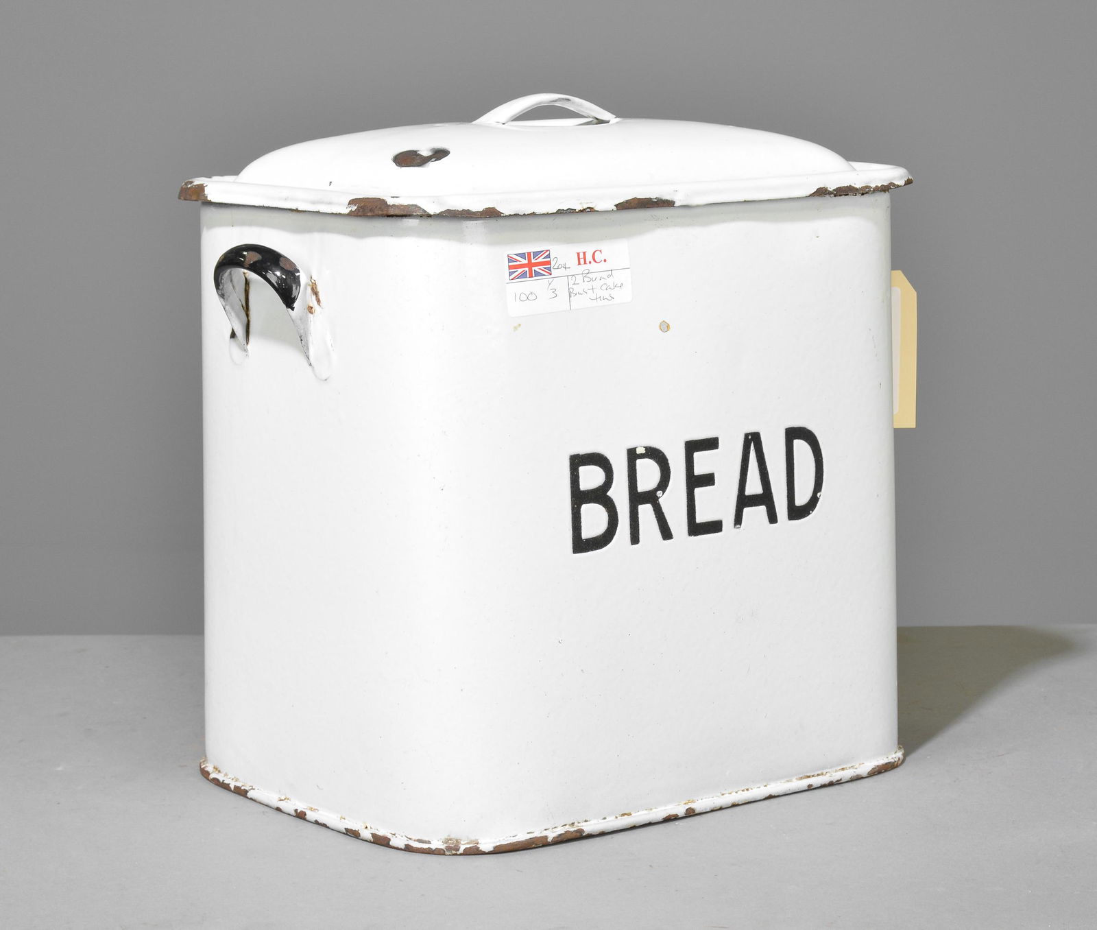 British White Enamel Bread Tin with Lid (1 of 3)