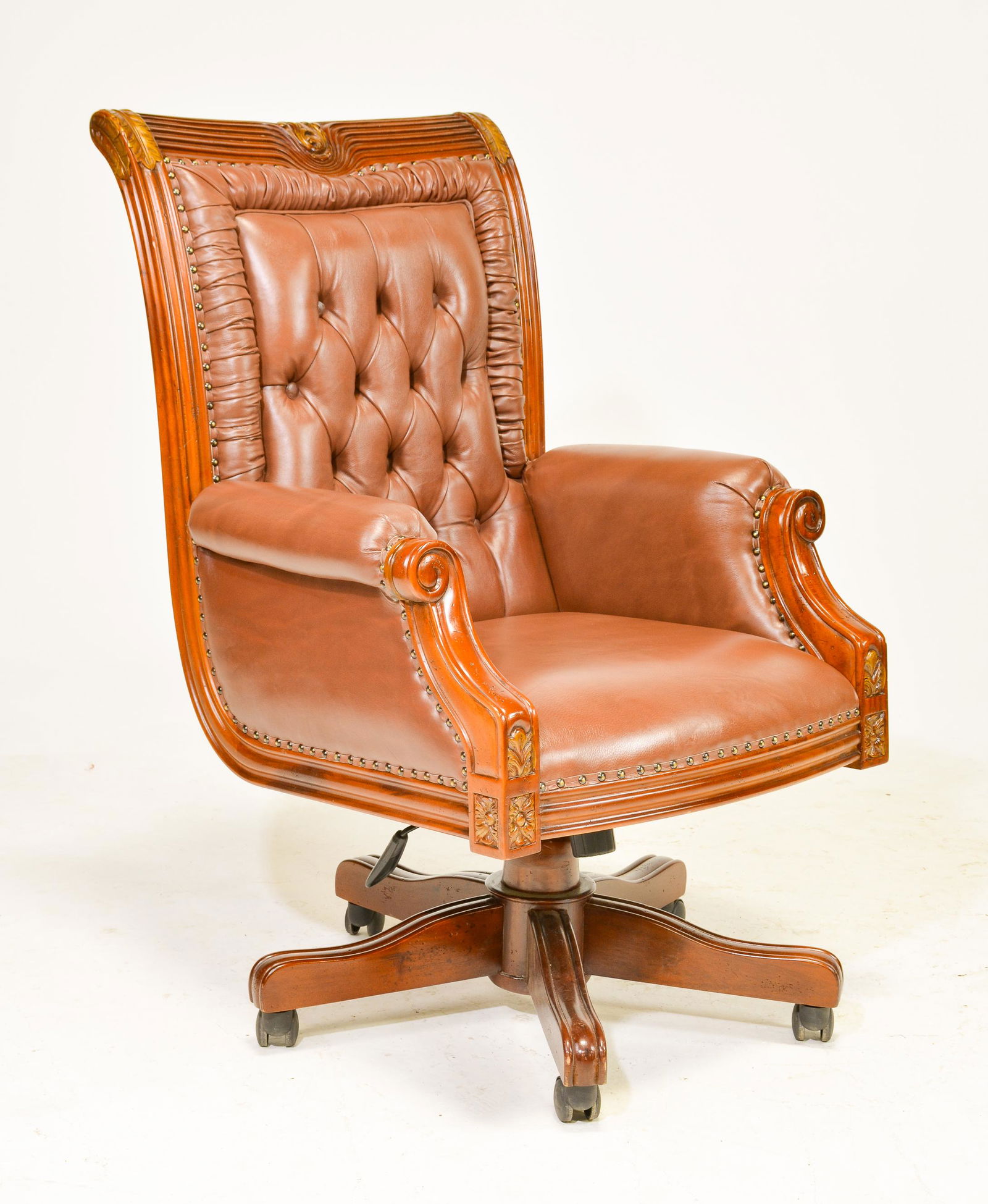 New Item, Large Mahogany Leather Office Chair (1 of 3)