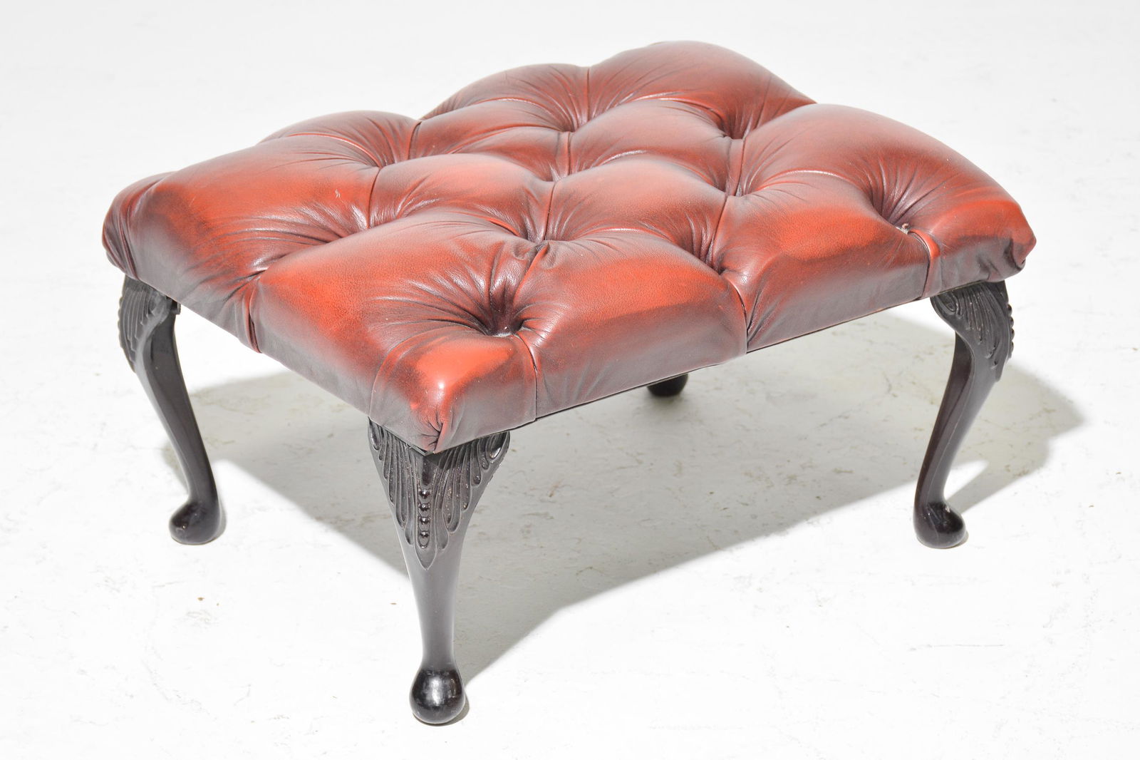 British Red Leather Chesterfield Stool (1 of 2)