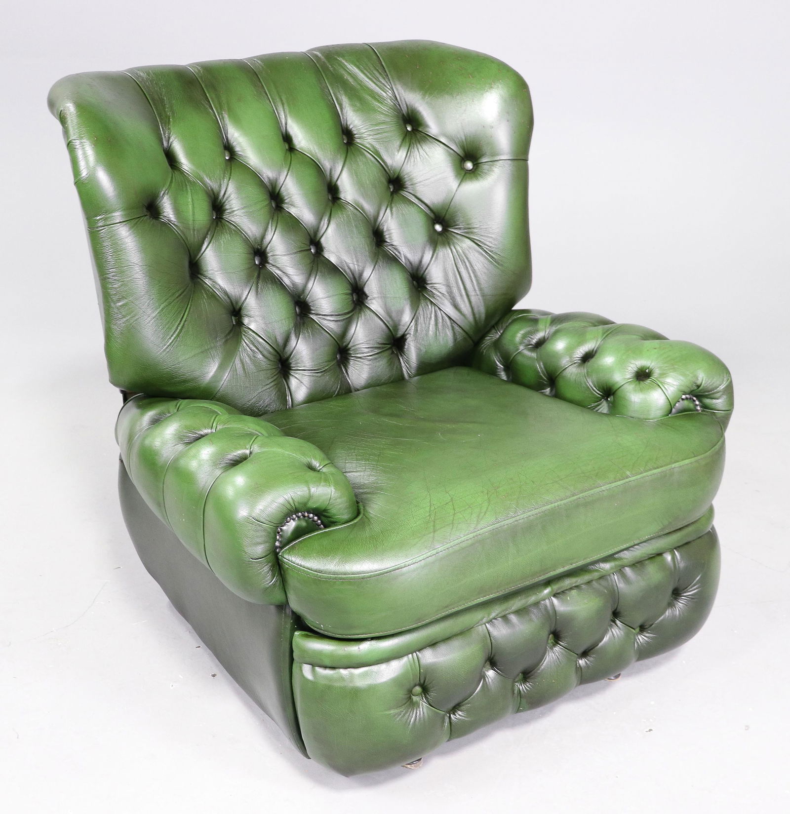 High back Green Leather Chesterfield Lounge Chair (1 of 8)