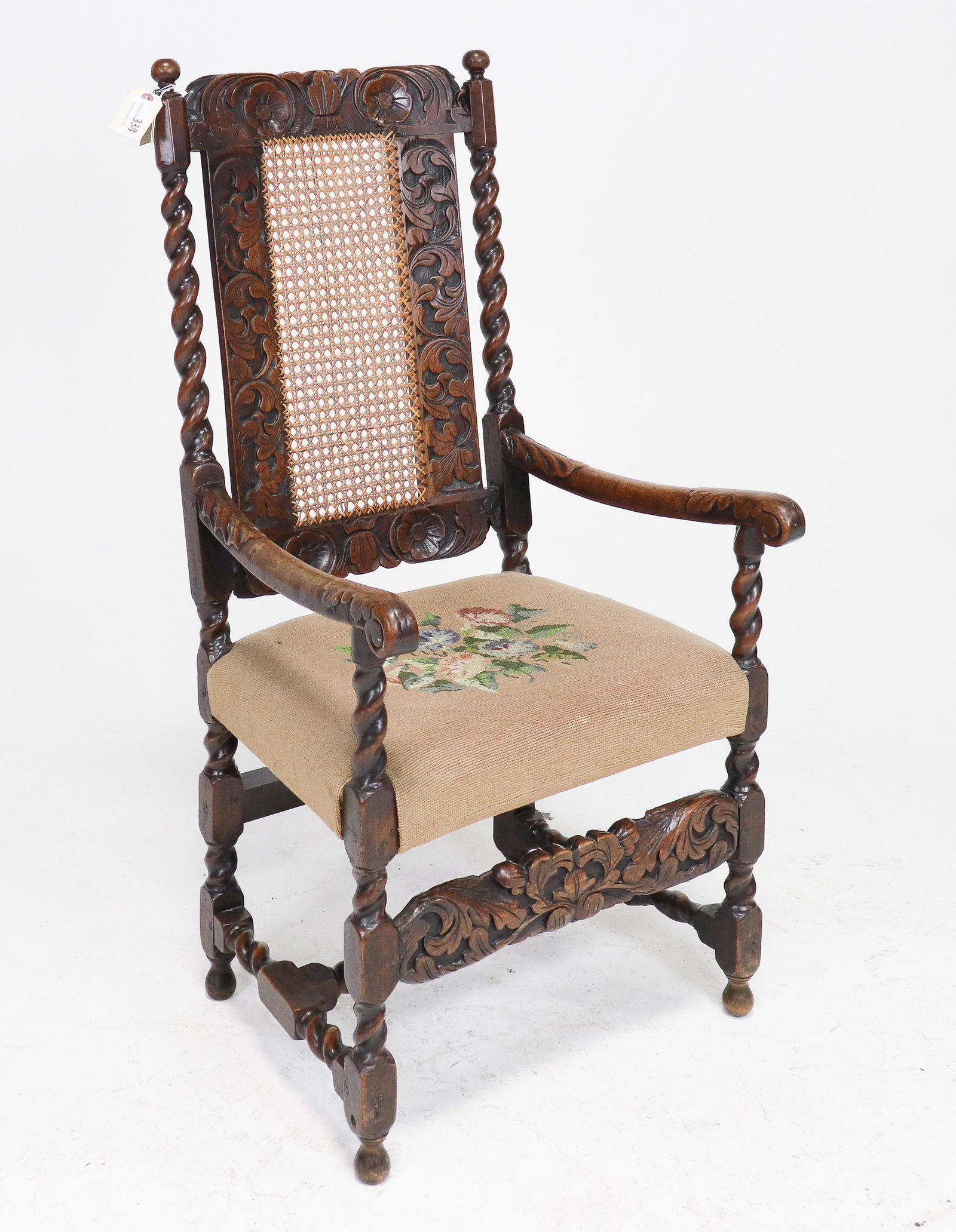 Carved Oak Barley Twist Needlepoint Armchair (1 of 5)