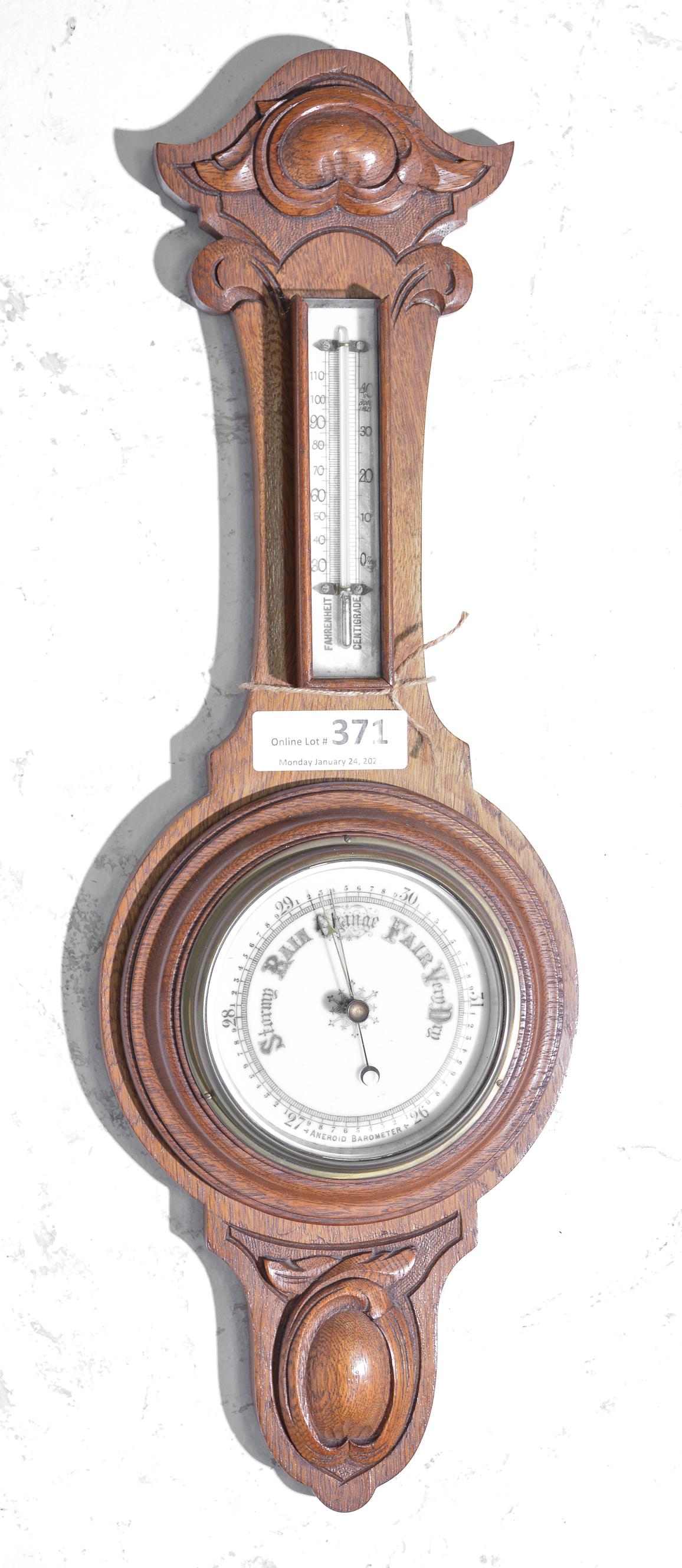 English Oak Barometer Thermometer (1 of 2)
