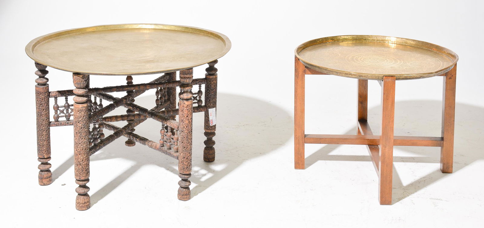 2 English Round Brass Tray Top Folding Tables (1 of 4)