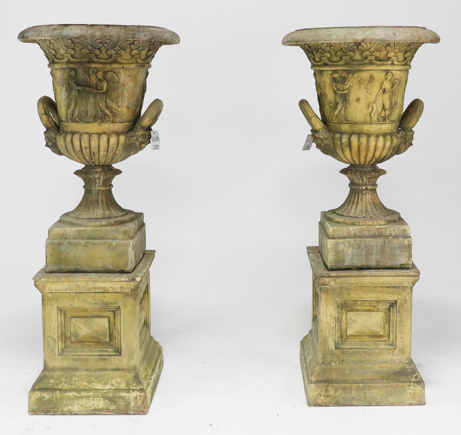 2 British Very Large Stone Urn Planters On Plinths (1 of 8)