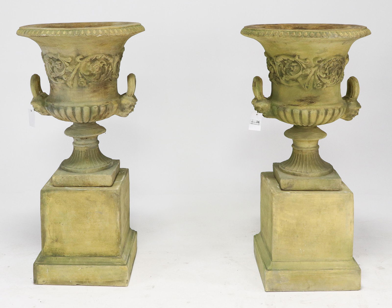 2 British Large Stone Urn Planters On Plinths (1 of 5)