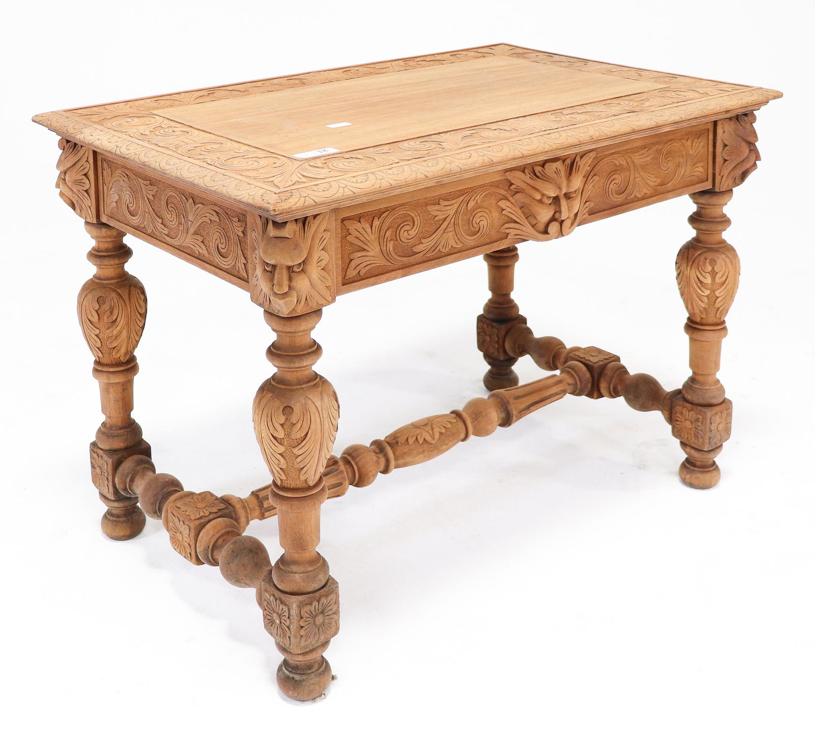 Heavily Carved Bleached Oak Single Drawer Table (1 of 8)