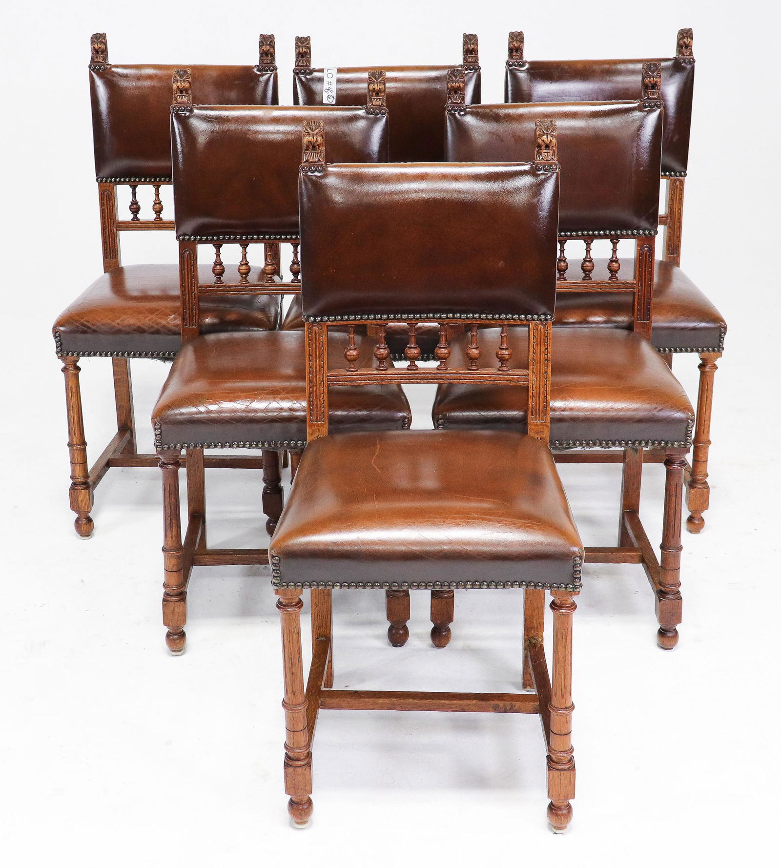 Set of 6 Brown Leather Upholstered Chairs (1 of 5)