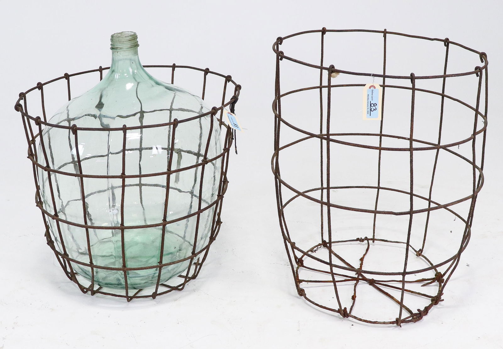 Glass Demijohn / Bottle in Iron Basket & Iron Basket (1 of 4)