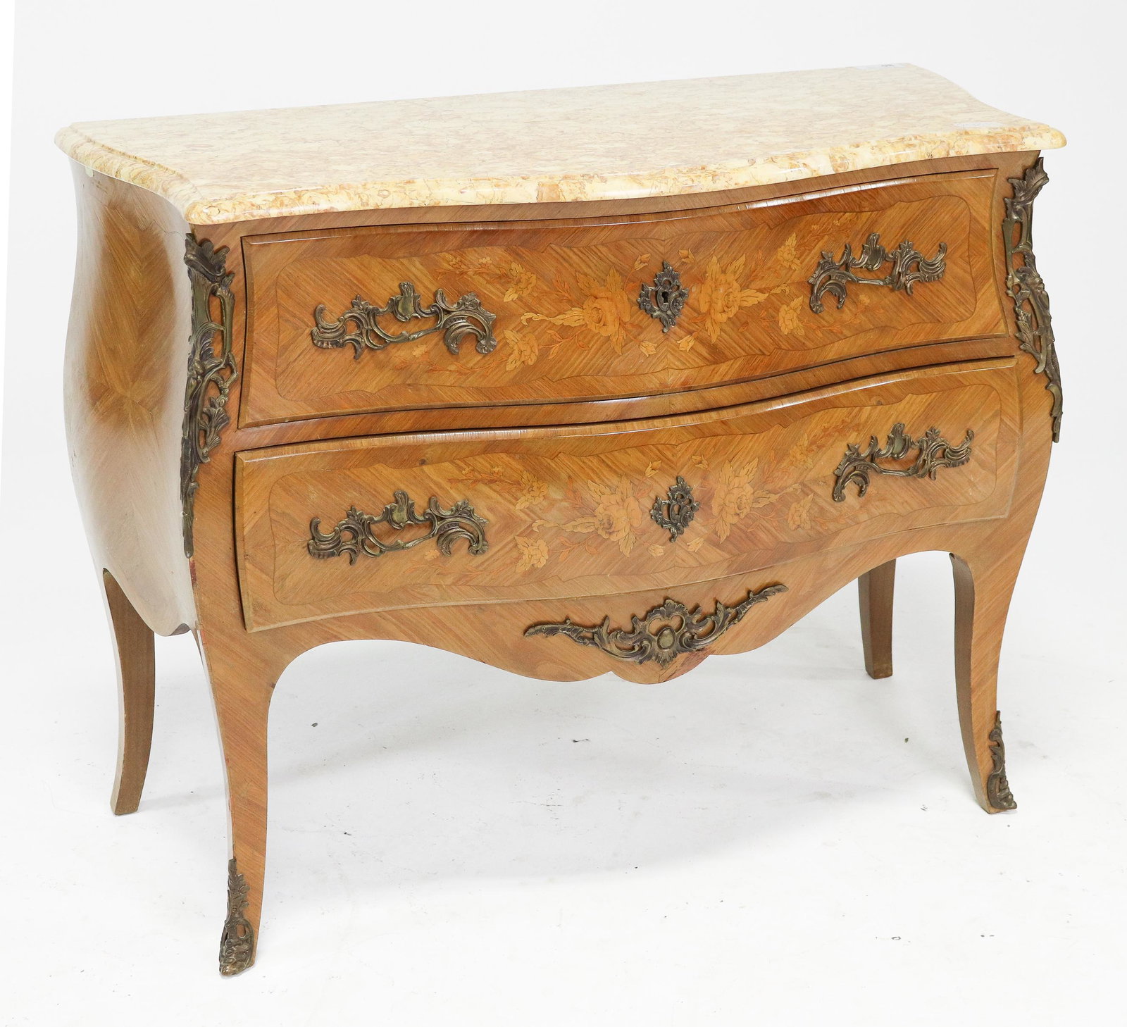 Louis XV Style Marble Top Inlaid Chest / Commode (1 of 9)