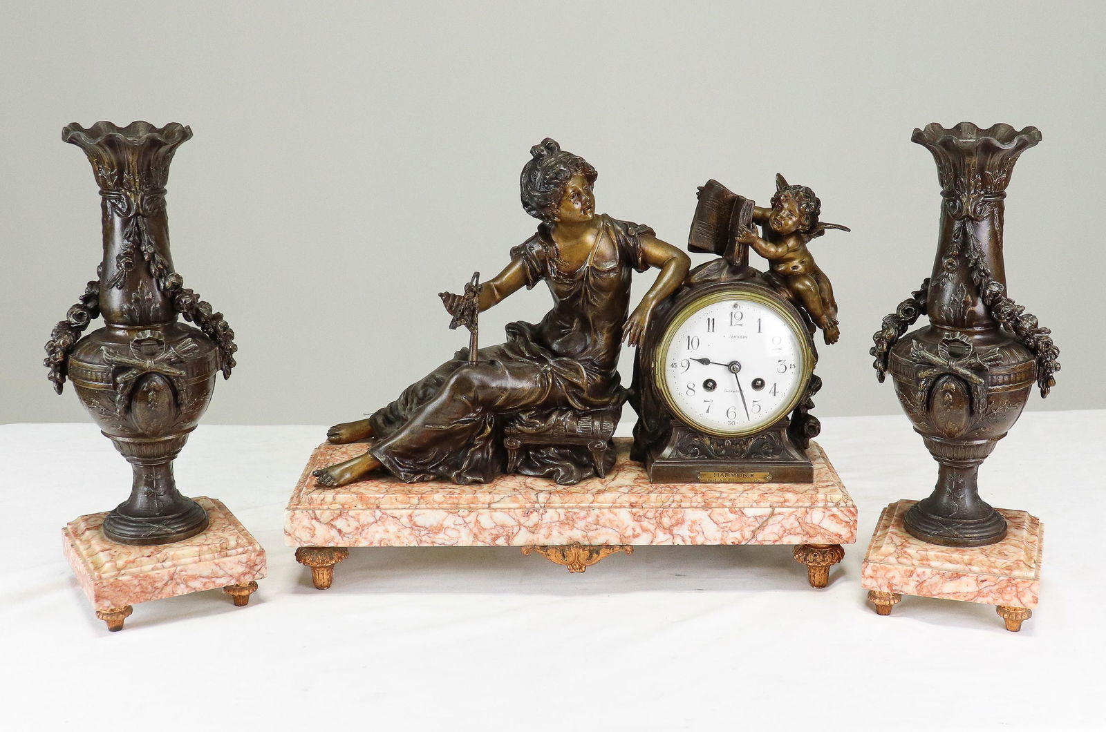 Napoleon III Style Bronze / Marble Clock Set (1 of 6)