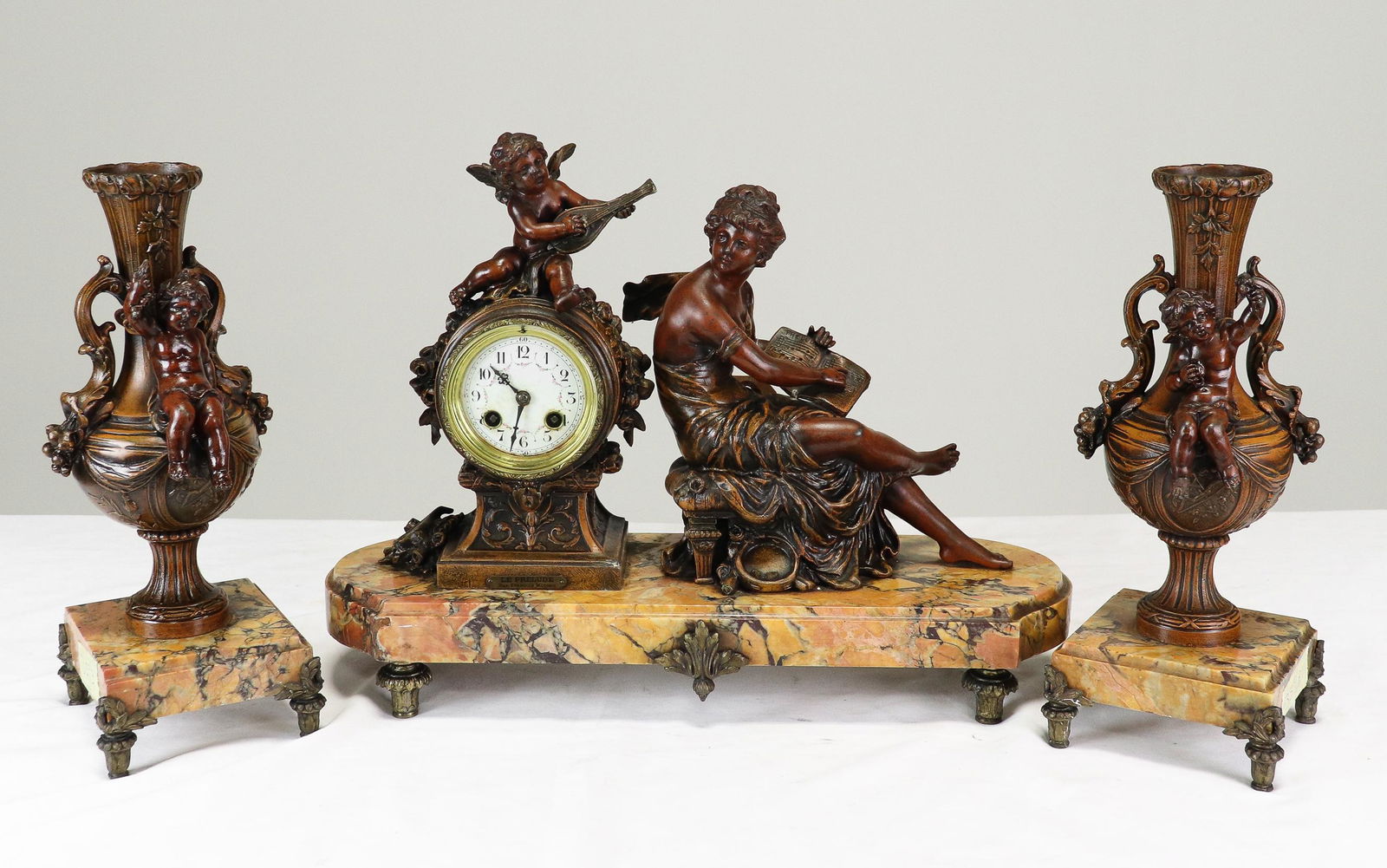 Napoleon III Style Bronze / Marble Clock Set (1 of 7)