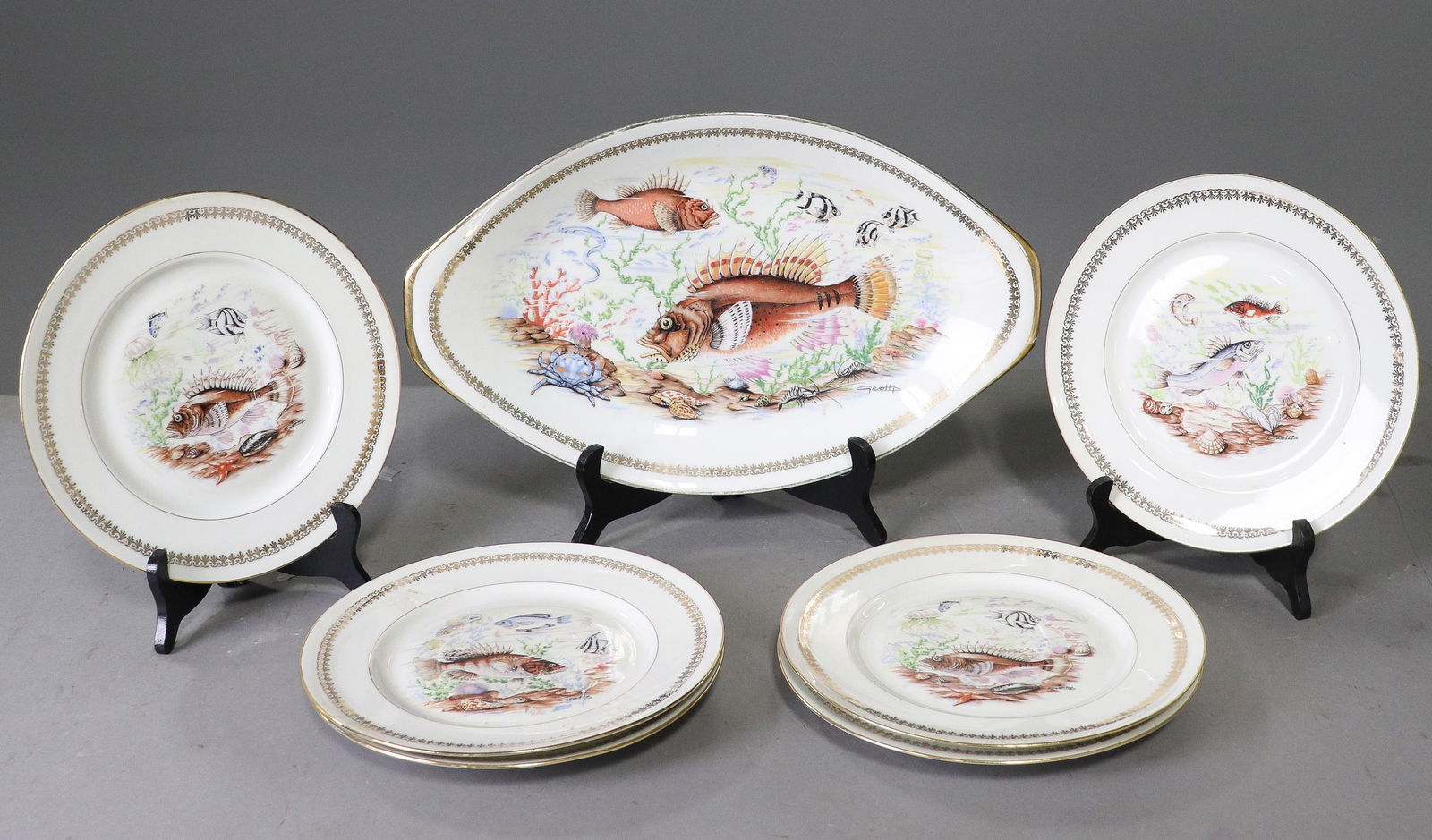 7pc French Fish Plate Set (1 of 5)