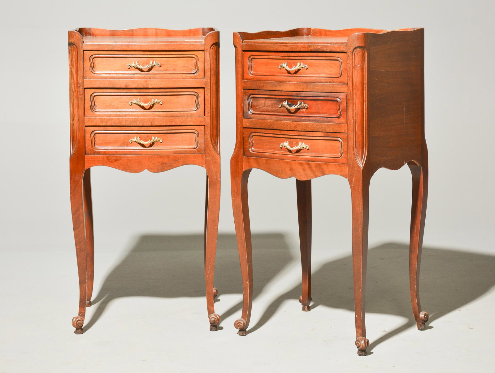 2 Louis XV Style 3 Drawer Nightstands: 2 French Louis XV Style 3 Drawer Nightstands / Occasional Chests - 29 in tall x 15 x 13