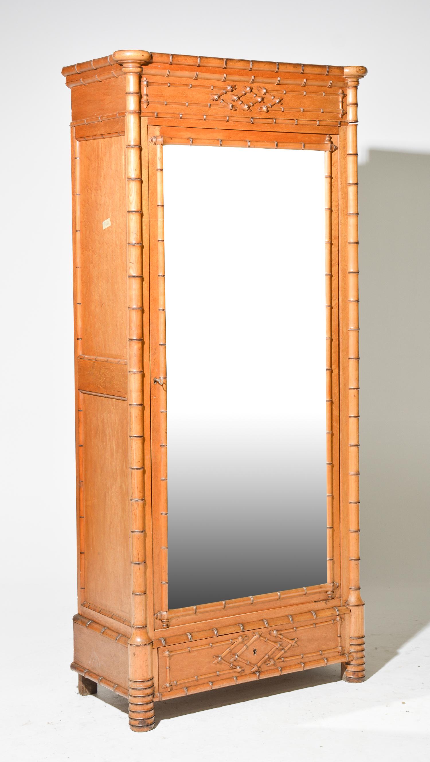 Faux Bamboo Mirror Door Maple / Cherry Robe: Faux Bamboo Mirror Door Maple / Cherry Robe - 83 in tall x 40 x 20