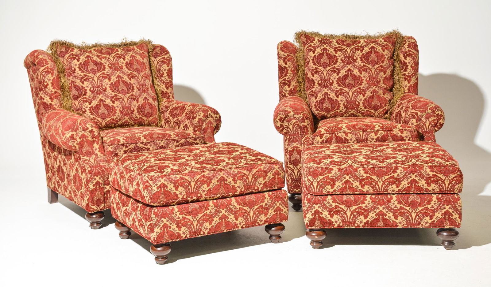 Pair of Oversize Red Upholstered Chairs with Ottomans (1 of 6)