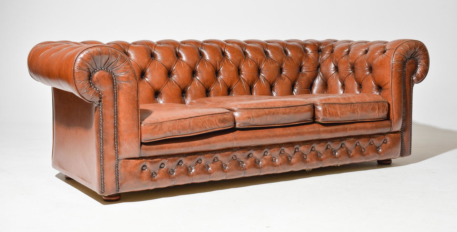 British Brown Leather Chesterfield 3 Seater Sofa (1 of 5)