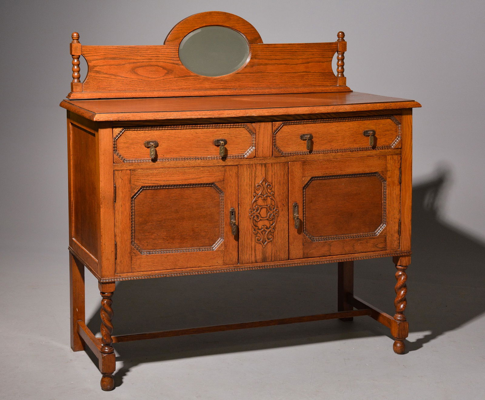 British Barley Twist Oak Mirror Back Sideboard (1 of 5)